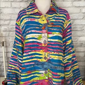 KEREN Hart vibtage retro Multicolor Striped Jacket cotton button front